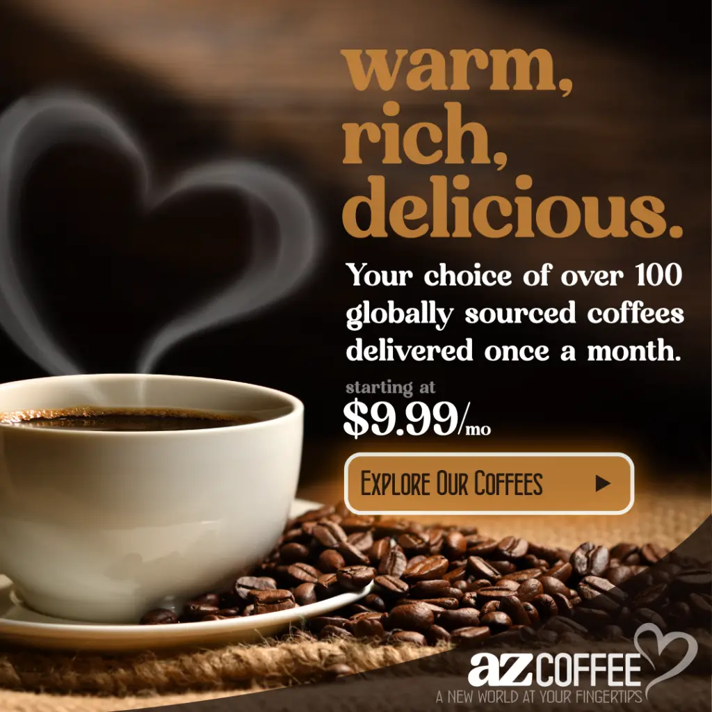 az COFFEE square feed ad, with the steam off the cup curling into a heart.