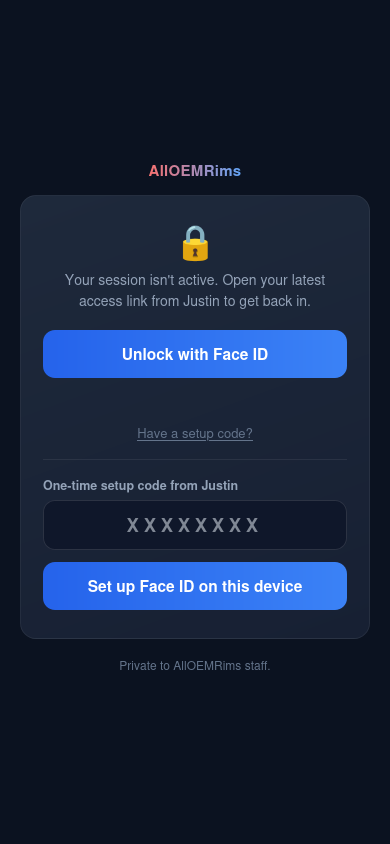 The Hub locked on a phone: unlock with Face ID, or enter a one-time setup code.