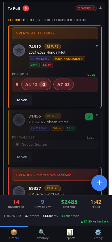 The warehouse app on a phone.