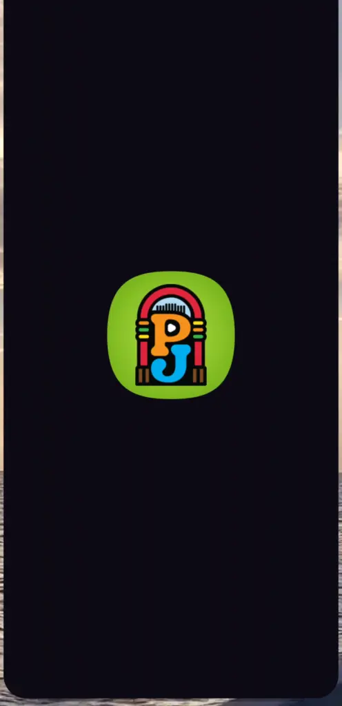 The system splash at cold launch: the PJ icon on the app's dark background