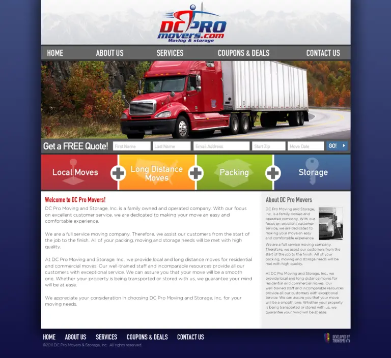 DC Pro Movers website layout