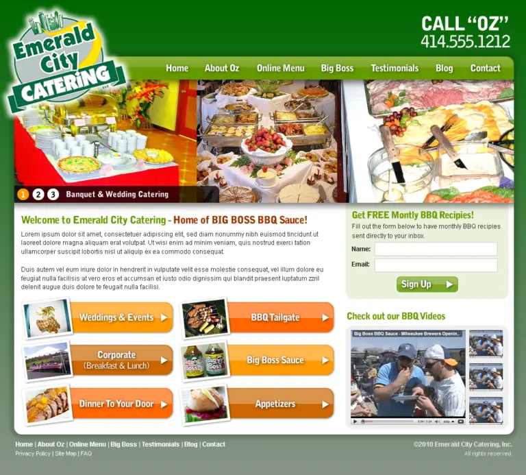 Emerald City Catering website layout