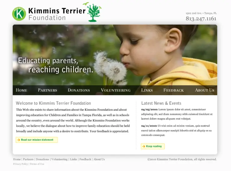 Kimmins Terrier Foundation website layout