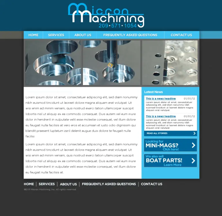 Micron Machining website layout