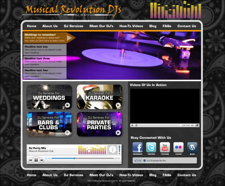 Musical Revolution DJs website layout