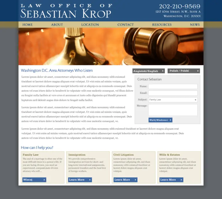 Law Office of Sebastian Krop website layout