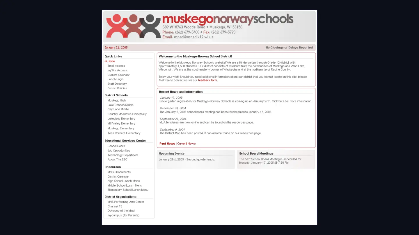 The January 2005 district homepage redesign