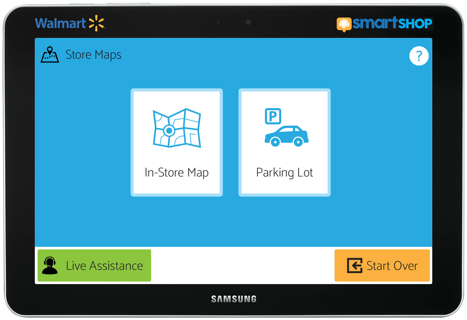 The Store Maps menu offering an In-Store Map and a Parking Lot map