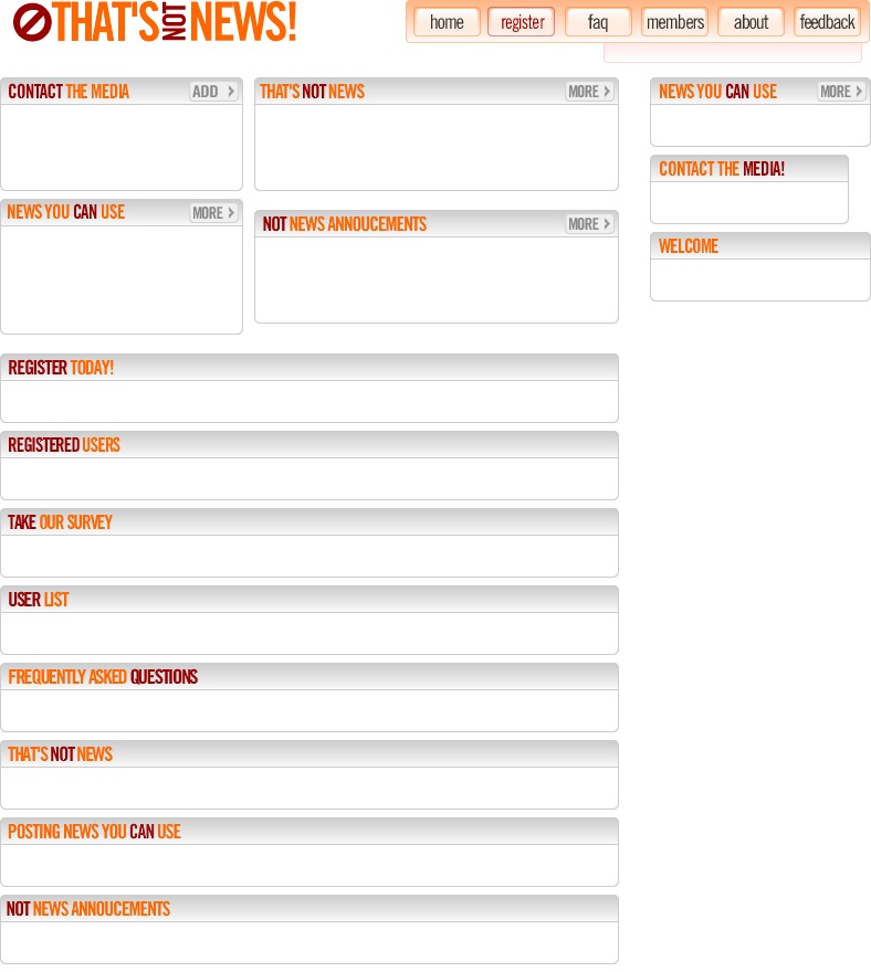 A sheet showing every panel type used on the site, drawn empty